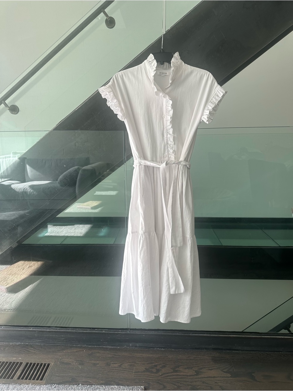 Area Stars Ruffled White CottonTie-Waist Midi Dress - Picture 2 of 5